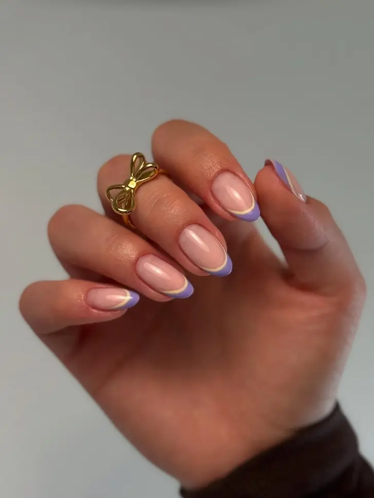 Фиолетово желтый двойной френч с натуральной основой