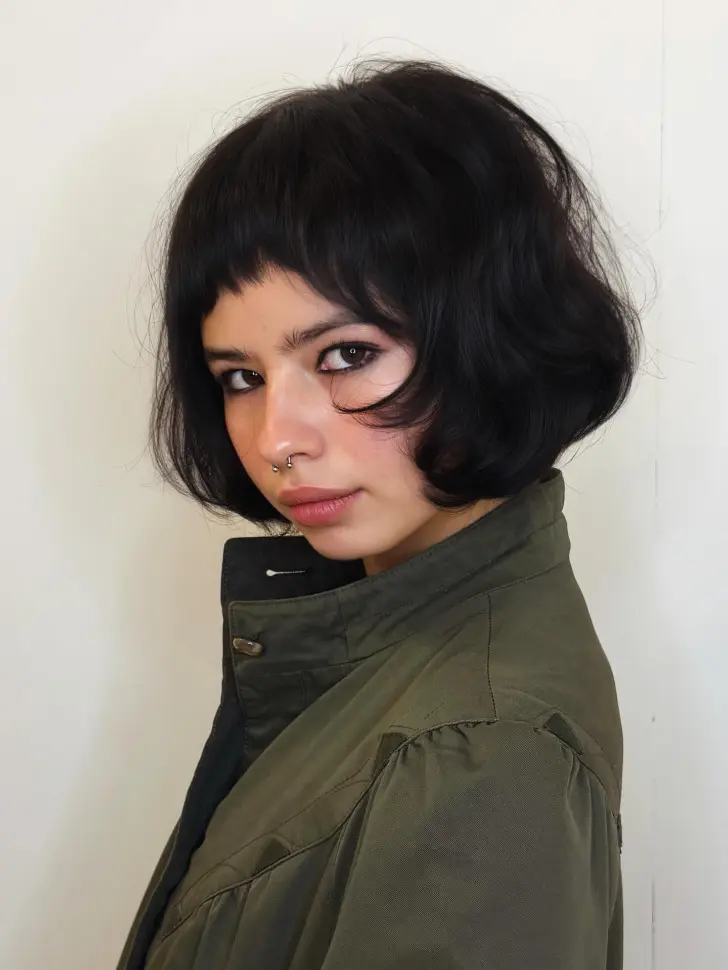 Французский боб с челкой аркой и тонкими немного растрепанными волосами