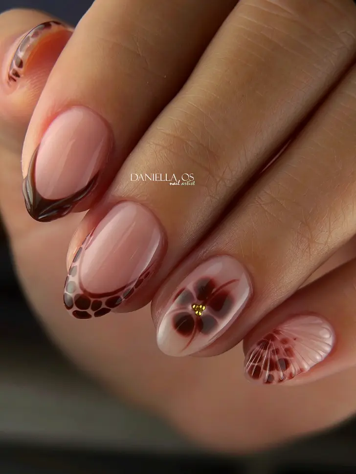 Комбинированный френч с цветами и анимал принтом