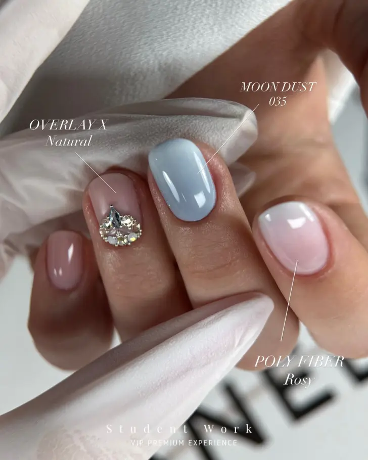 Комбинированный градиентный маникюр на коротких ногтях