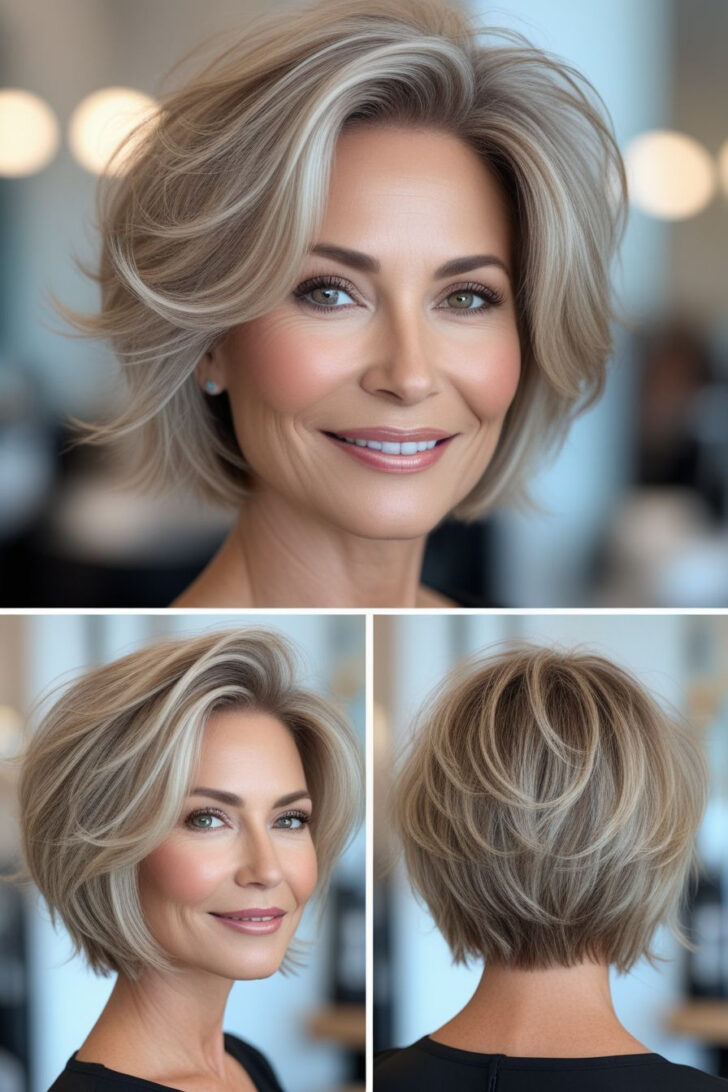 Объемная стрижка боб с тонким мелированием и стильной челкой