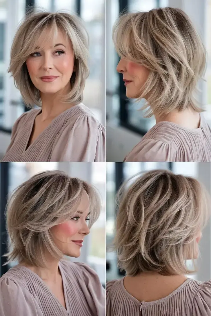 Стрижка боб с мелированием на тонких волосах и челкой