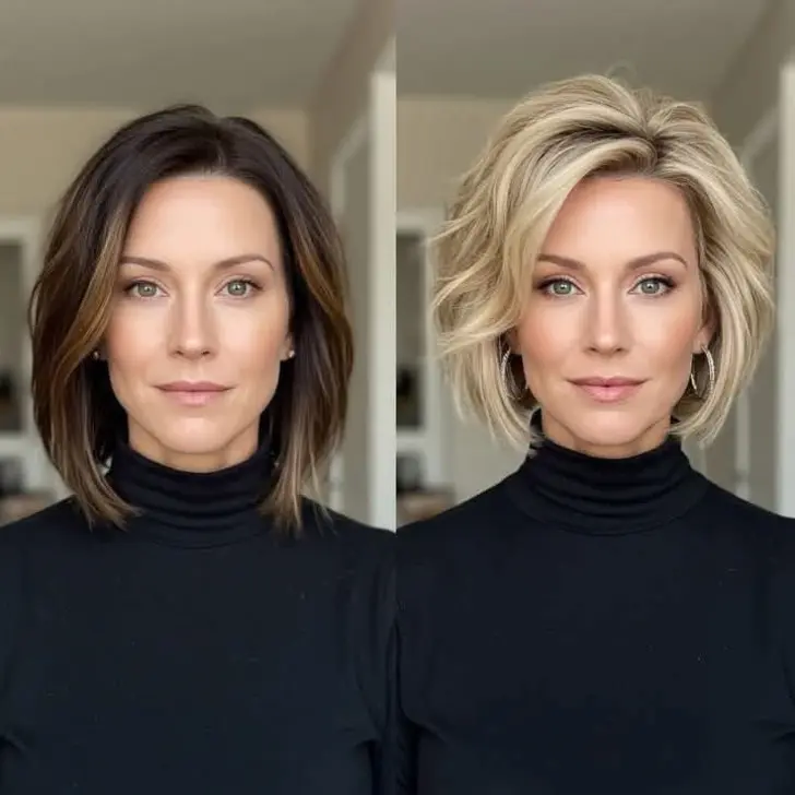 Стрижка боб с мелированием на тонких волосах и красивой челкой