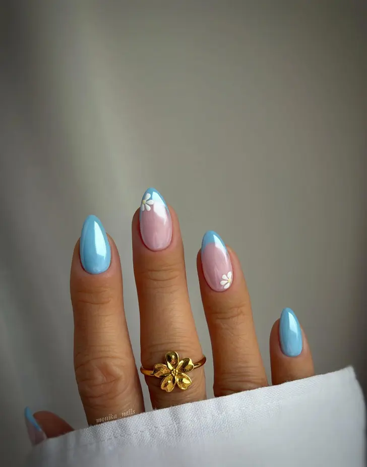 Жемчужный френч нежного бирюзового оттенка с цветами