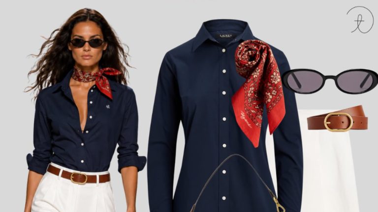 Белые брюки + темно-синяя рубашка, создают look в самом модном стиле Old Money
